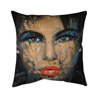 Abstract Female Portrait Beige Poly Twill Throw Pillow – Poly Twill Throw Pillow with Insert, Double-Sided Print