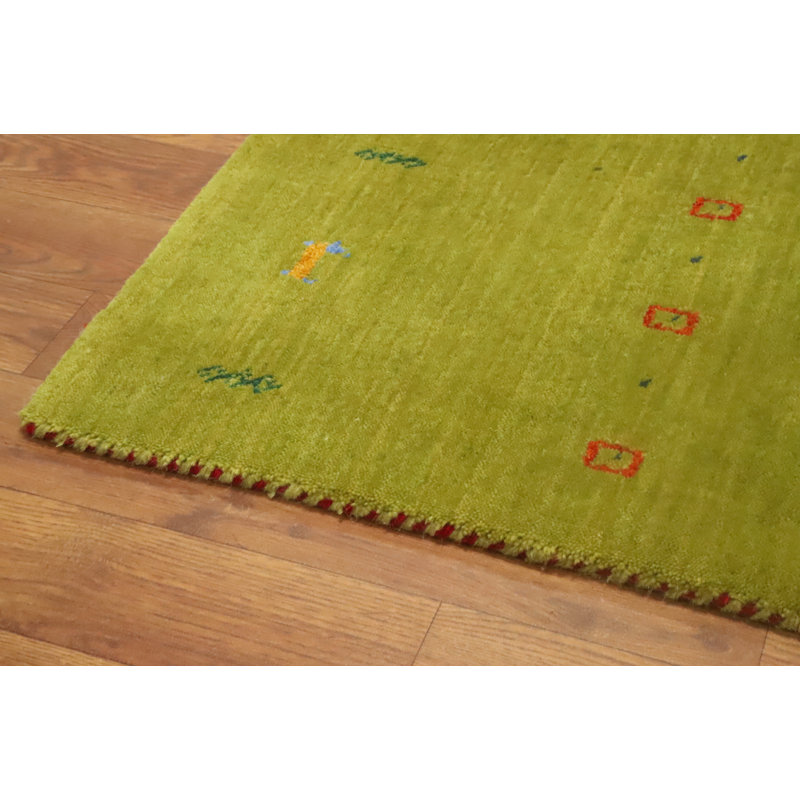Tapis vert tribal en laine Gabbeh fait à la main 2 x 4