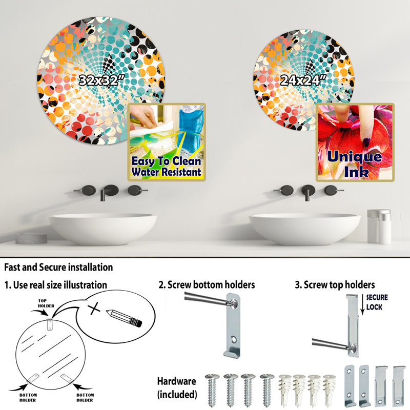 Multicolore Feather Fury - Miroir décoratif à cercles concentriques, 23,6 po x 23,6 po