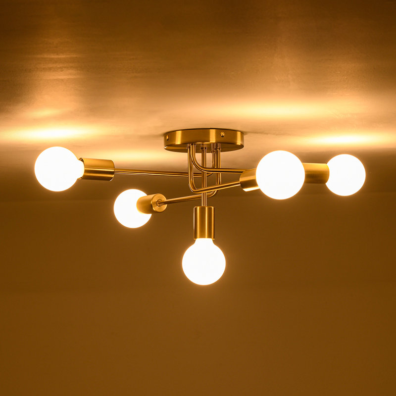 5-Light Sputnik Brass Swirl Linear Semi-Flush Mount Light
