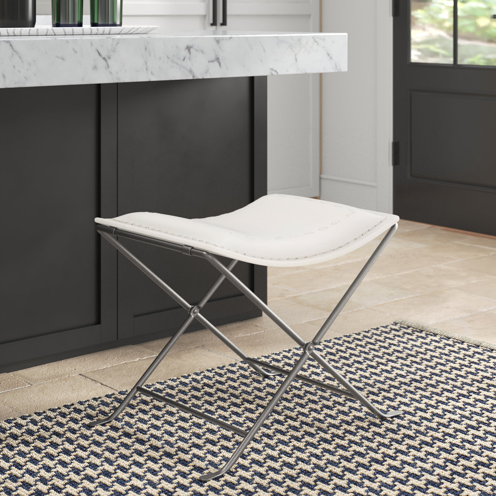 Sanford Accent Stool, White Genuine Leather