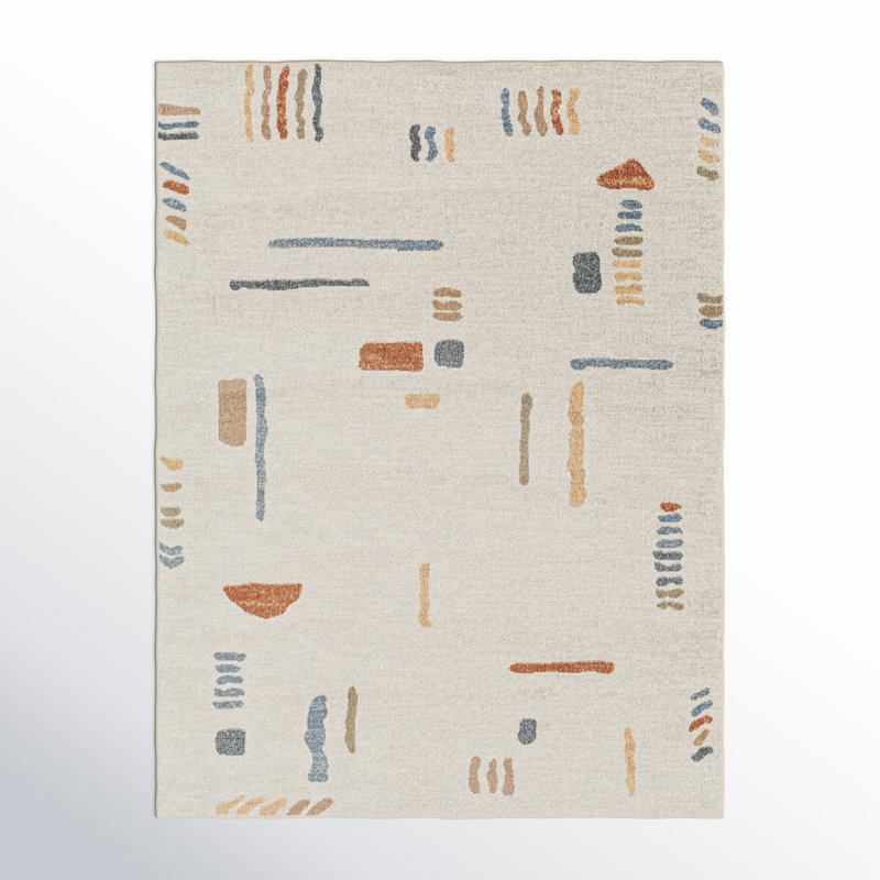 Watkins Machine Washable Geometric Taupe/Yellow Area Rug, Rectangle 7'10" x 10'2"