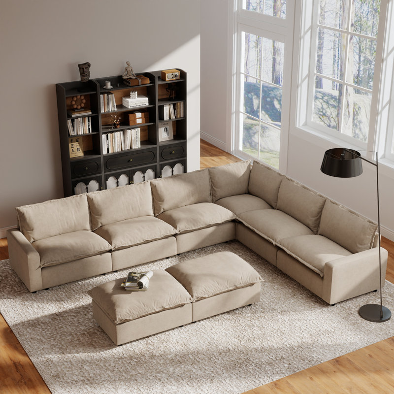 Canapé modulaire en tissu 8 pièces avec repose-pieds 8 pièces, Lin kaki