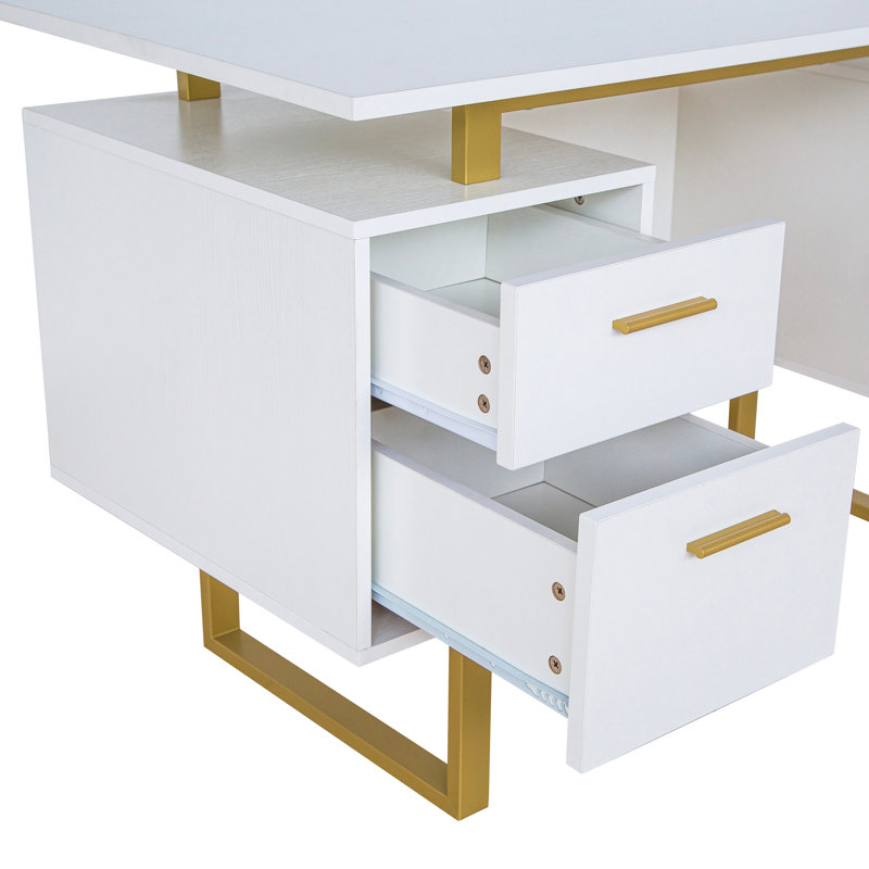 Bureau avec tiroirs et rangement, Blanc