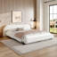 Structure de lit tapissier pour grand lit avec tissu bouclé et pieds en acier, blanc