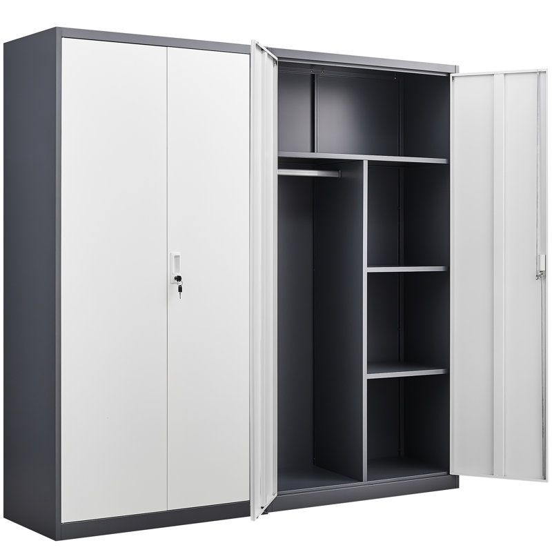 Garde-robe en métal gris, tringle, tablettes réglables, verrouillable, facile à nettoyer, placard de rangement pour chambre à coucher, serrure, multifonctionnel, chambre à coucher, imperméable, assemblage