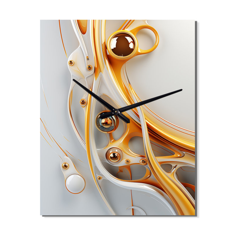 Sublime liquide minimal en or blanc argenté - formes abstraites très grandes horloges murales, H 40 po x l 30 po x P 1 po