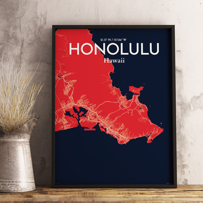 Honolulu City Map - No Frame Print, 43.2cm H x 27.9cm W x 0.13cm D