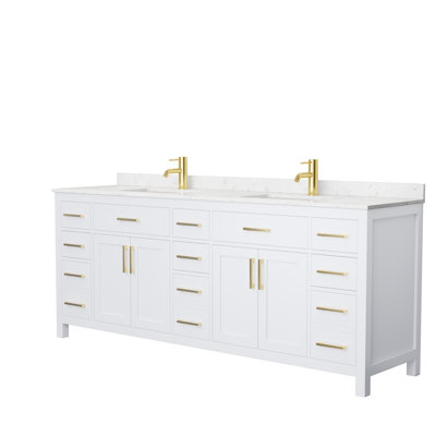 Meuble-lavabo double autoportant 84 po avec plateau en marbre Beckett