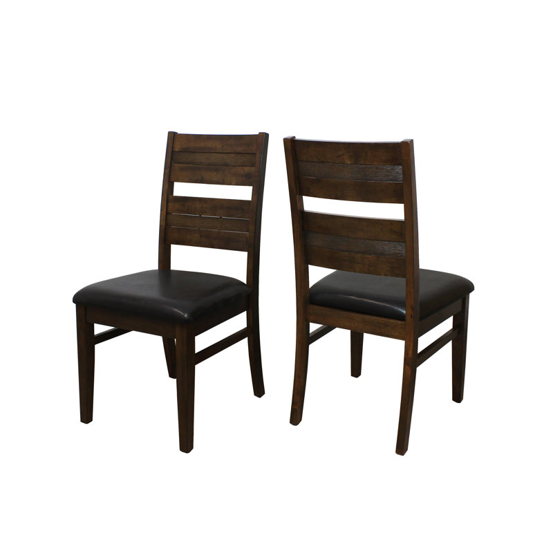 Scotty Dining Chair Set Of 2- Acacia Solid Wood/ Leather In Antique Brown Finish