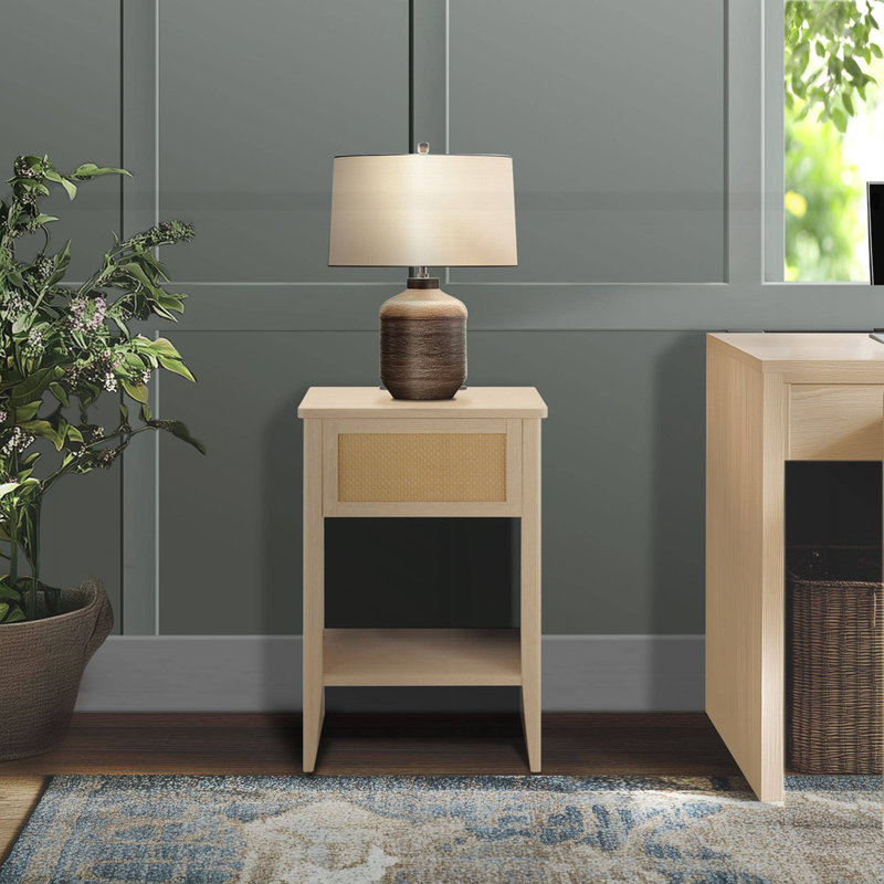 Rattan Accent Side Table with Drawer
