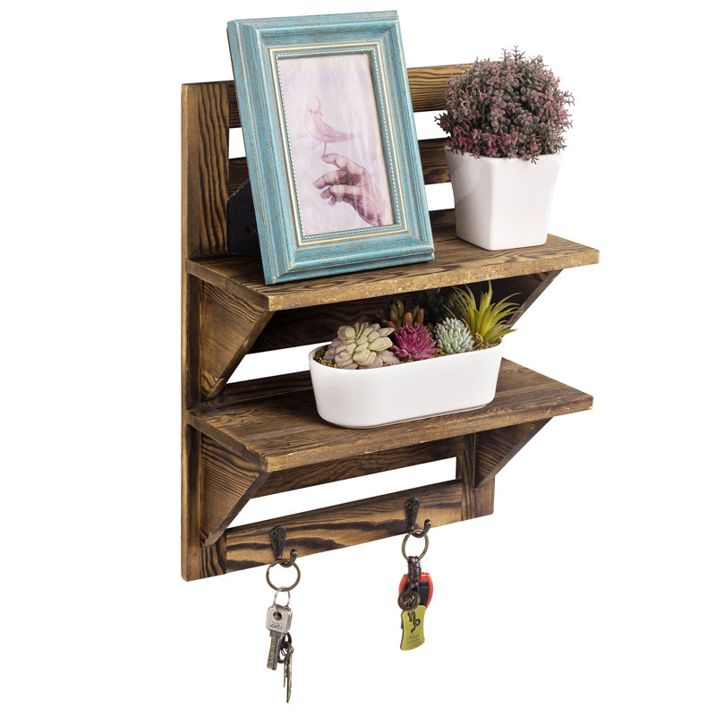 Shadybrook 2 Piece Bracket Shelf with Hooks, Dark Brown