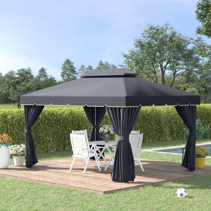 Outsunny 3 x 4m Aluminium Garden Gazebo with Nets and Curtains, Black
