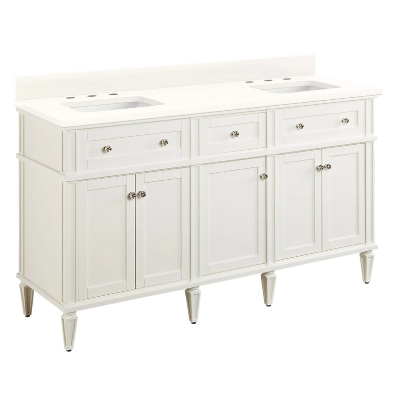 60" Elmdale Double Bathroom Vanity Set with Rectangular Undermount Sinks, Carrara Marble, No Drillings, Antique Brown