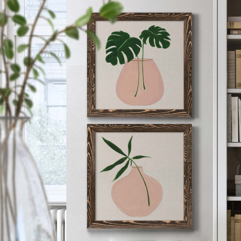 Simple Nature III - Ensemble de 2 peintures sur toile encadrées, H 17 po x l 34 po x P 1,5 po, Encadré de bois de noyer