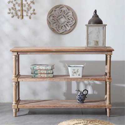 Console rustique à 3 niveaux avec détails d'inspiration gothique, table d'entrée en bois de 47,24 po de long pour le salon et le couloir