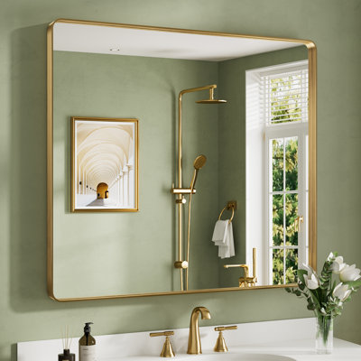 Llesenia Mirror with HD Tempered Glass and Aluminum Alloy Frame, French Cleat Wall-Mounted Bathroom Vanity Mirror
