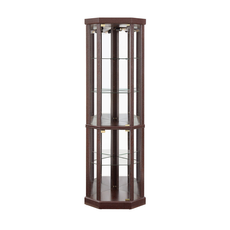 Vitrine d'angle en verre Therris, Cerisier, H 69,85 po x l 16,5 po x P 16,5 po