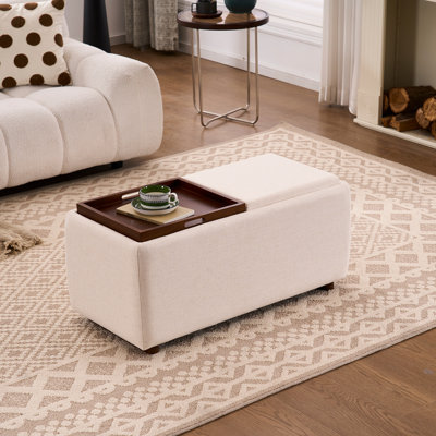 35" rectangle Storage Ottoman with Tray, Storage Coffee Table, Upholstered Large Foot Stool with Removable Top for Living Room