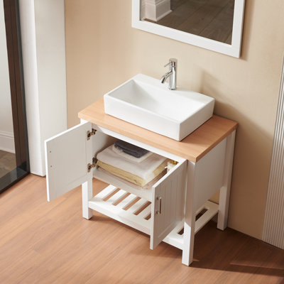 Meuble-lavabo moderne de 32 po avec structure en bois massif Lomara et lavabo élégant au-dessus du comptoir