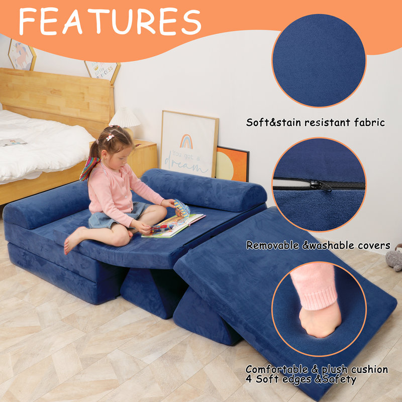 Cressey Kids 9.06'' Chair and Ottoman, Blue