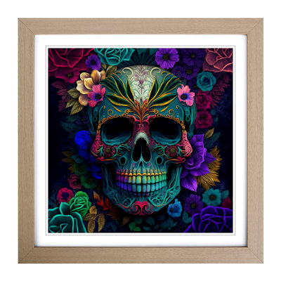 Sugar Skull Colour Field Painting No.1 - Single Picture Frame Print on Wood