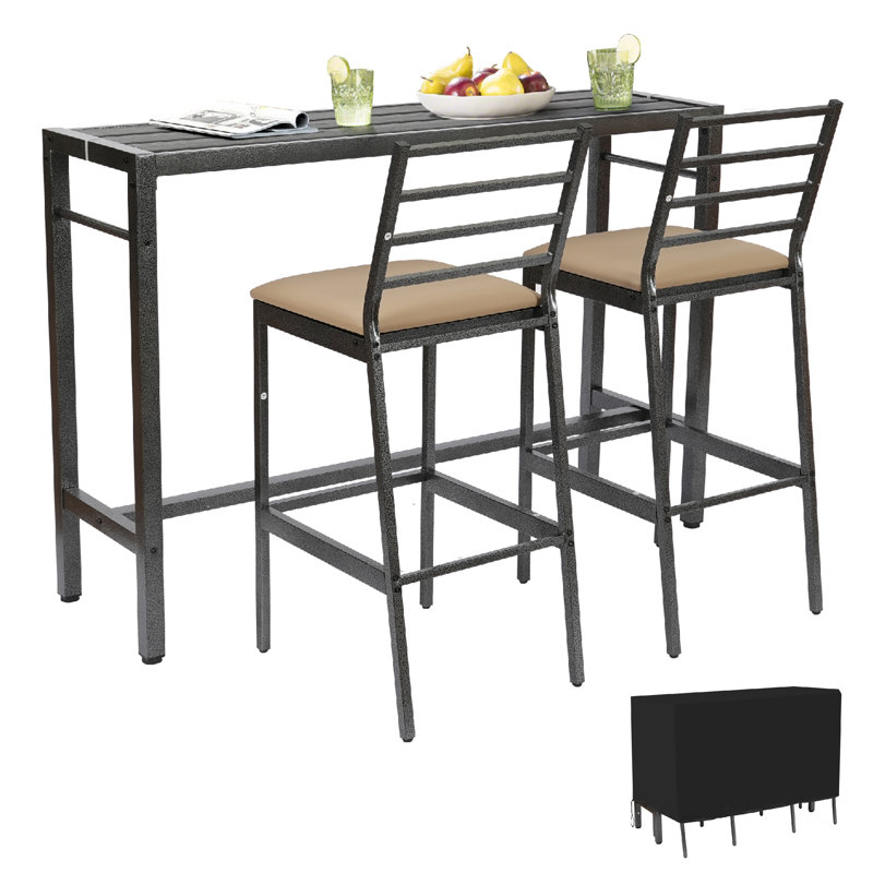 Outdoor Hdpe+Metal Frame 3-Piece Patio Bar Set, Balcony bar set, With Cover