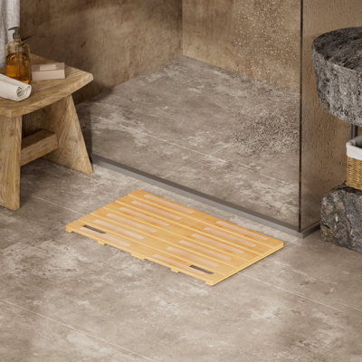 Bamboo Bath Mat For Non Slip, 1 Pack 21x14.2 Inches Foldable Wooden Shower Mat, Waterproof Bamboo Bathroom Mat For Sauna Spa Pool Indoor Outdoor Use, Natural