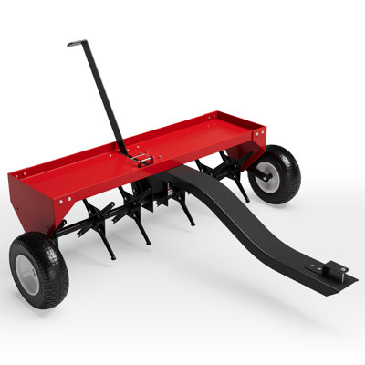40-Inch Tow-Behind Plug Aerator for Lawn Tractor & ATV – 24 Steel Tines, 150 lb Weight Tray, Universal Hitch, Pneumatic Wheels, Heavy Duty Lawn & Garden Care