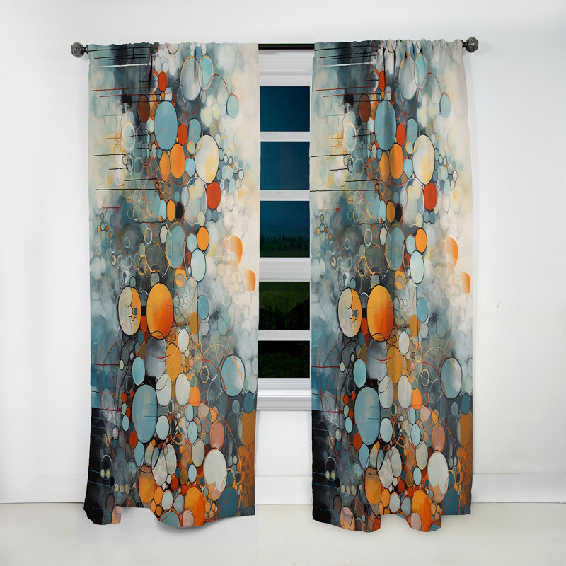 Orange And Blue Geometric Illusions - Modern Velvet Curtain - Room Darkening - 1 panel, 52" W x 95" L