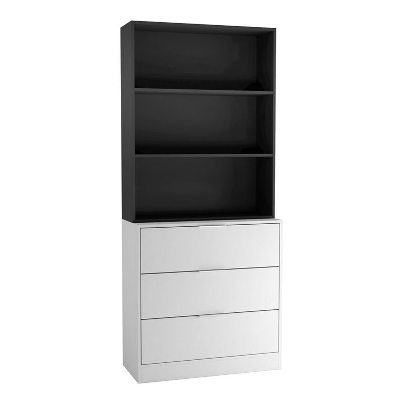 Ophe 180cm H x 60cm W Solid Wood Standard Bookcase, White/Black, (3 Shelves) 180cm H x 80cm W x 35cm D