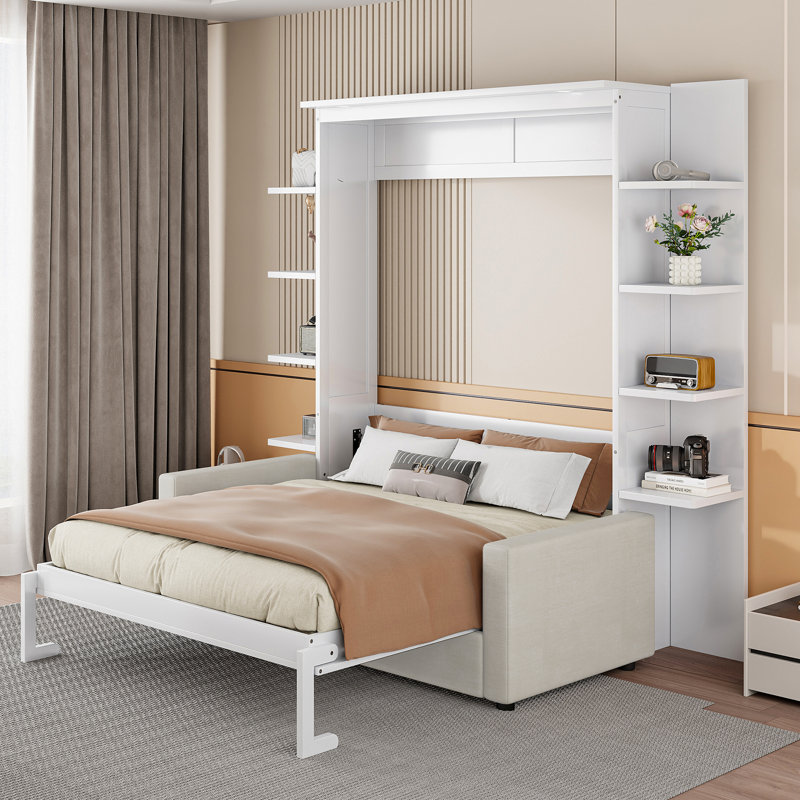 Grand lit escamotable avec canapé et grand lit, blanc, Blanc
