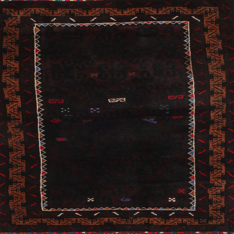 Tapis contemporain noir / brun, Carré 7 pi