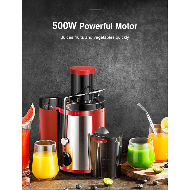 Centrifugeuse 500W - Grande goulotte 3 "pour fruits et légumes, facile à nettoyer, sans extracteur en acier inoxydable BPA