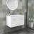 32" Wall-Mounted Glossy White Bathroom Vanity with Ceramic Sink Combo and 2 Soft-Close Doors