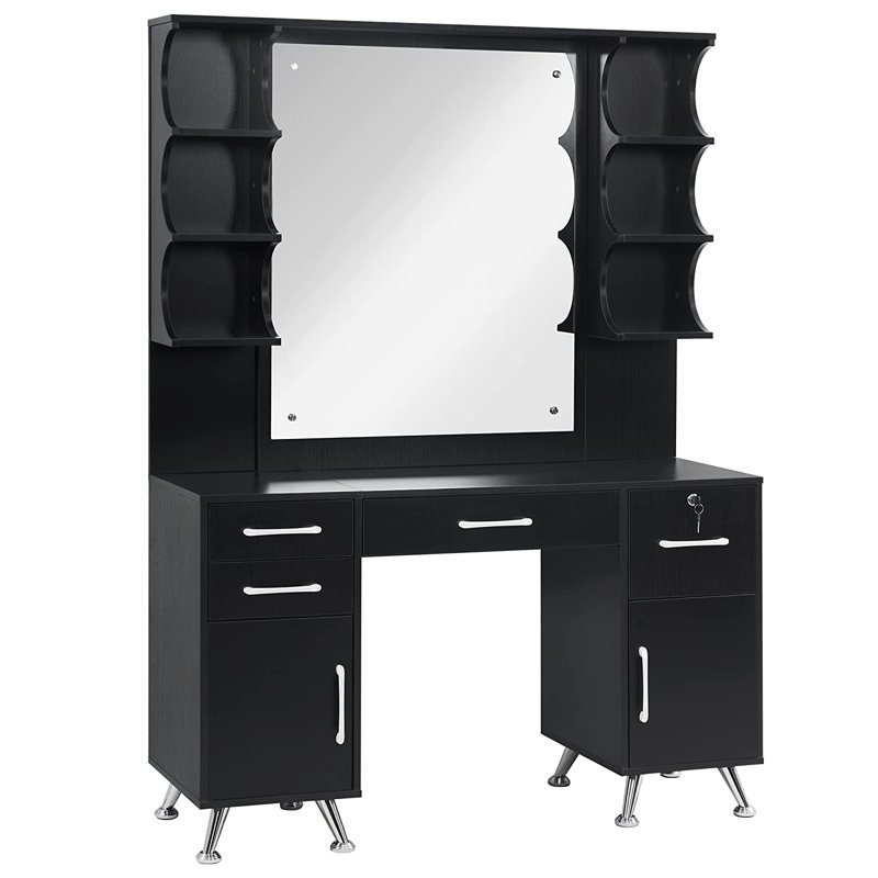 Beka Vanity Set with Mirror Make up Table Spa Beauty Styling Barber Station, Black