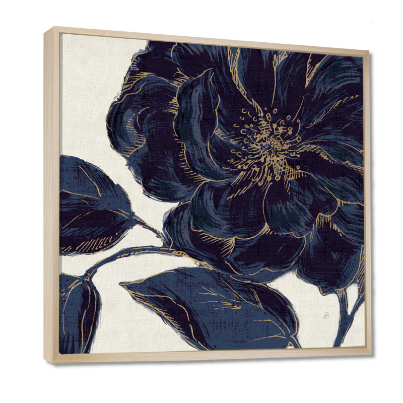 «Rose», art floral sur toile, doré doré foncé, H 16 po x l 16 po, Cadre flottant érable