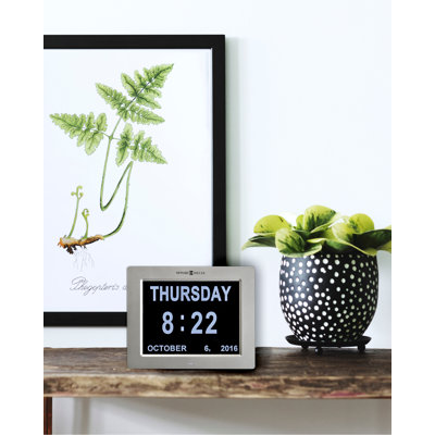 Memory Modern & Contemporary Digital Metal Electric Tabletop Clock with Alarm in Satin Silver/Black