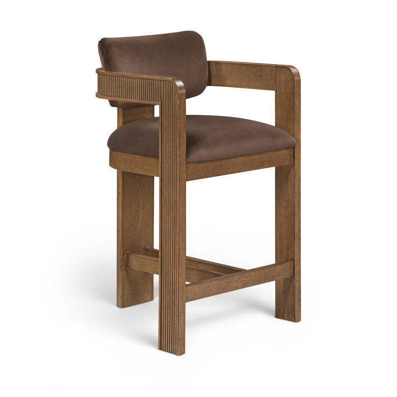 Tabouret de comptoir rembourré en velours brun Gervais, Brun, Brun, Velours