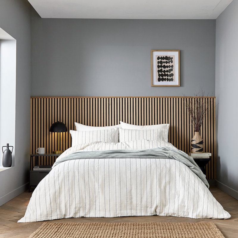 Waffle Stripe Duvet Cover Set, Kingsize Duvet Cover + 2 Pillowcases, Grey Striped