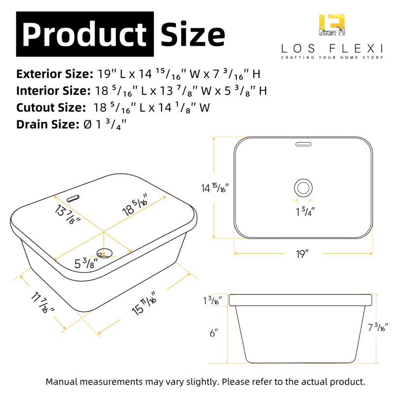 Lavabo de salle de bain semi-encastré 19 po x 15 po avec trop-plein Los Flexi