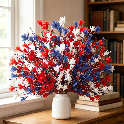 États-Unis 250Th Anniversary Decor 18PCS, tiges de baies artificielles patriotiques, rouge, blanc, bleu, fausses fleurs pour la fête de l’Indépendence