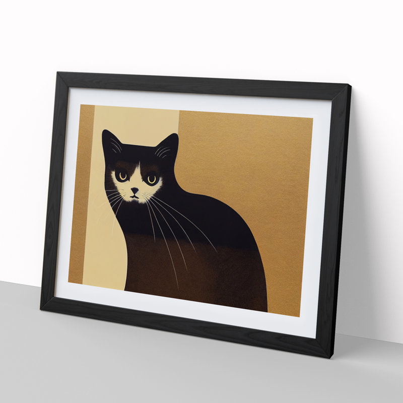 XH1022-6846X Peachy Cat Abstract - Picture Frame Print, Black, 46cm H x 64cm W x 2cm D