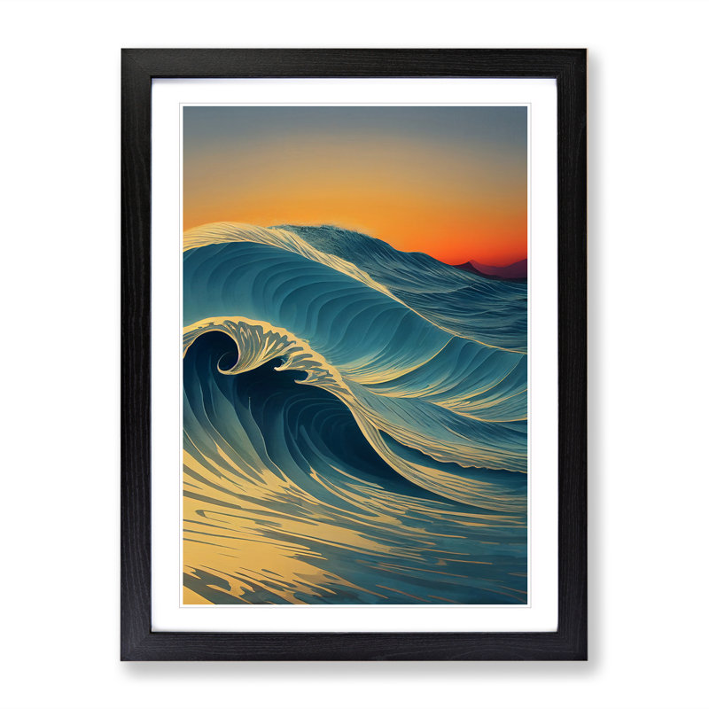 XV1022-3049X Ocean Wave At Sunset No.1 - Single Picture Frame Print, Black, 46cm H x 34cm W