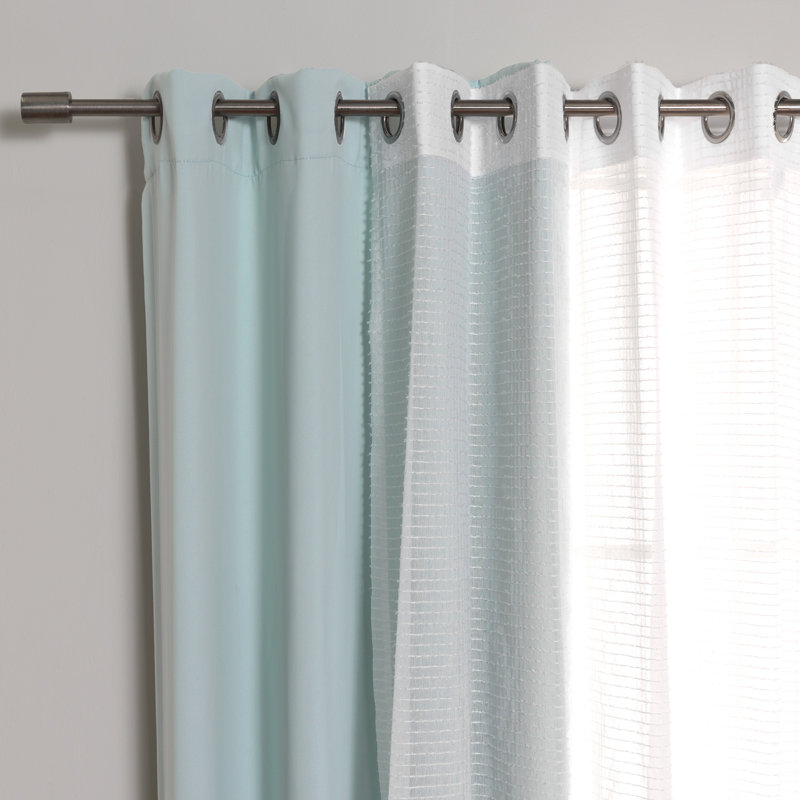 Brunos Mix & Match Striped Room Darkening and Sheer Grommet Curtain Panels, 52" W x 84" L , Mint