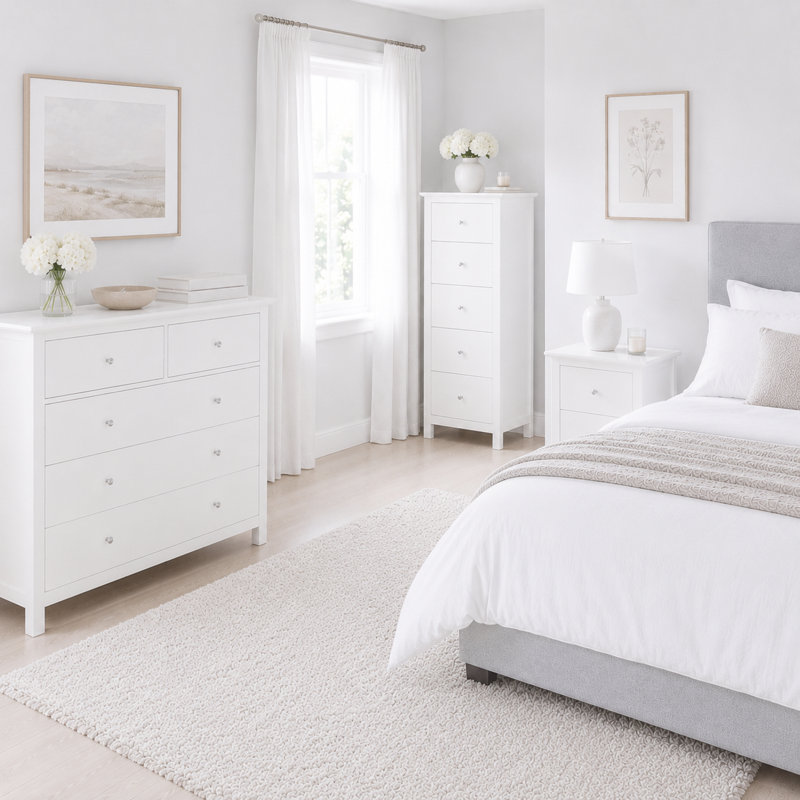 Nairn 5-Drawer Narrow Chest of Drawers, White Single Chest