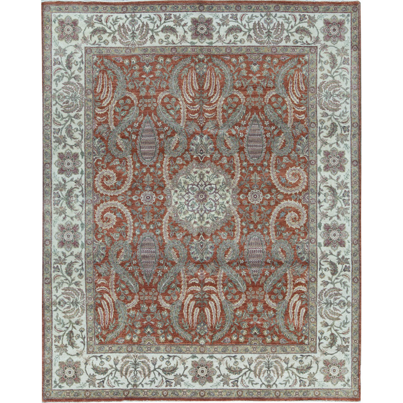 Tapis rouille et ivoire de haute qualité noué à la main