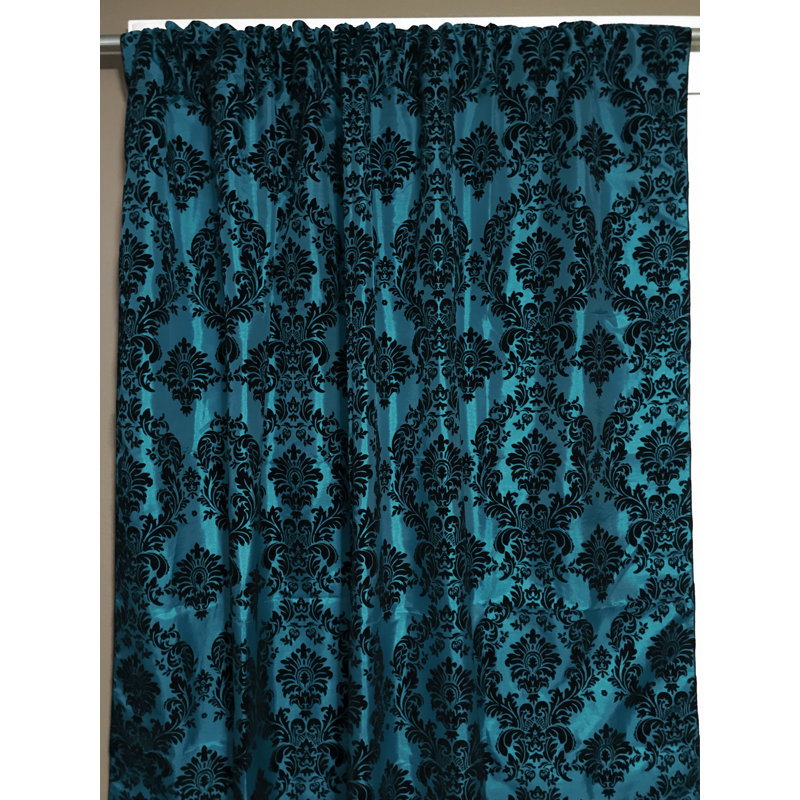 Amboy Semi Sheer Curtain Single Panel, 56" W x 72" L, Black/Teal