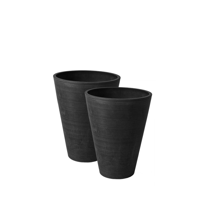 Bayley Composite Round Pot Planter Set, Black