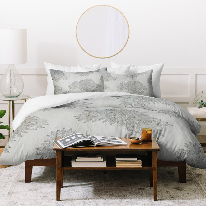 Farmhouse / Country Polyester Floral Duvet Cover, Queen Duvet Cover, Gray
